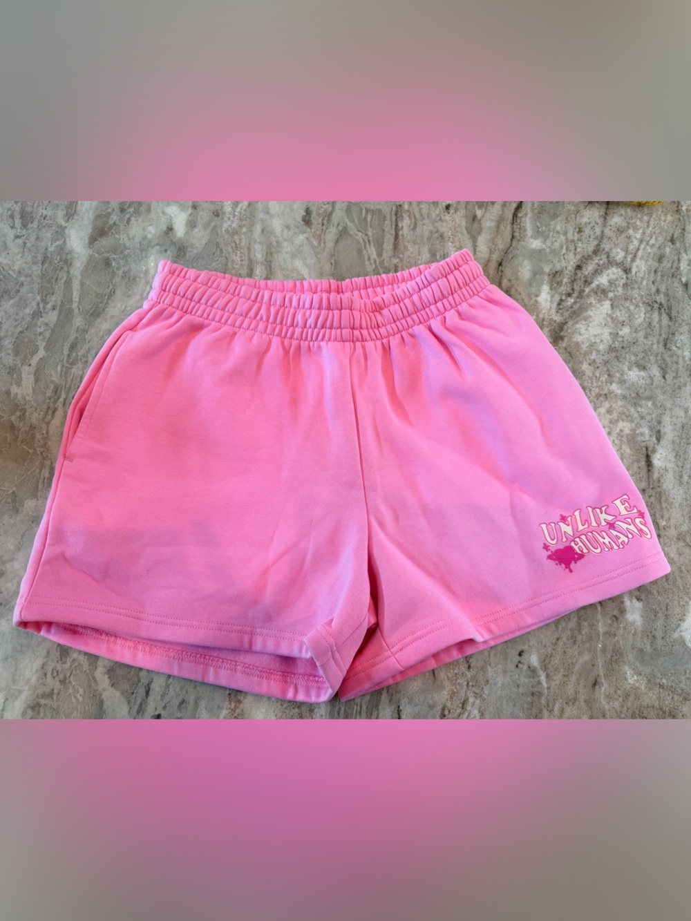 NWT Unlike Humans Pink Graphic Sweat Shorts Size M Streetwear Lounge Shorts